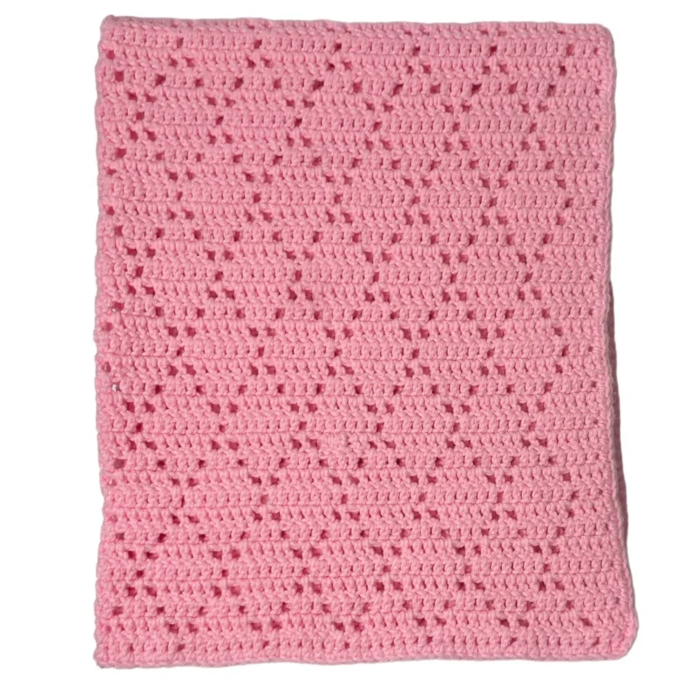 Handmade Crochet Blanket Knit Hand Crafted Quilt Throw Grandma Cottage Core Pink
